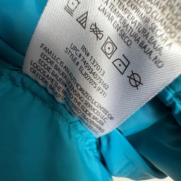 Eddie Bauer Teal Down Hooded Puffer Jacket Women’s Large 80/20 Packable Gorpcore - Picture 6 of 13